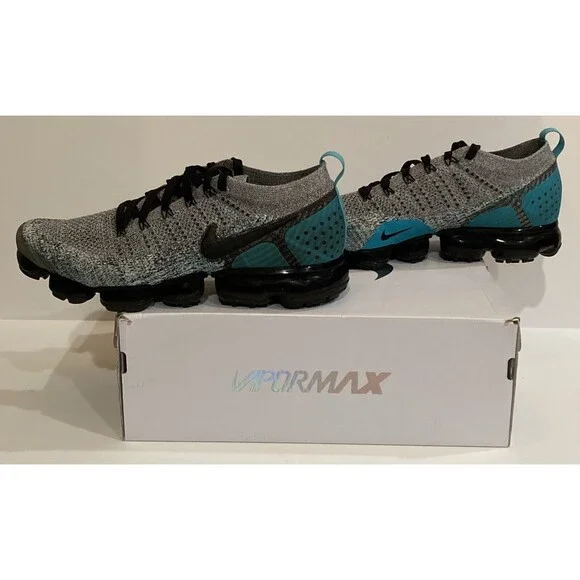 Nike Air VaporMax Flyknit 2 Mens 11.5 Black Dusty Cactus Hyper Jade Sneaker - Picture 5 of 16